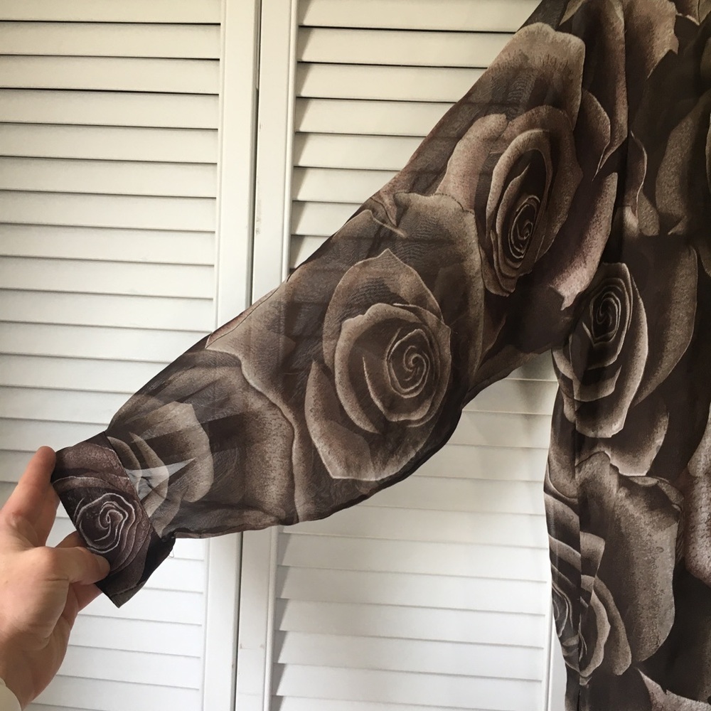 Rose Pattern Sheer Button Down - image 5